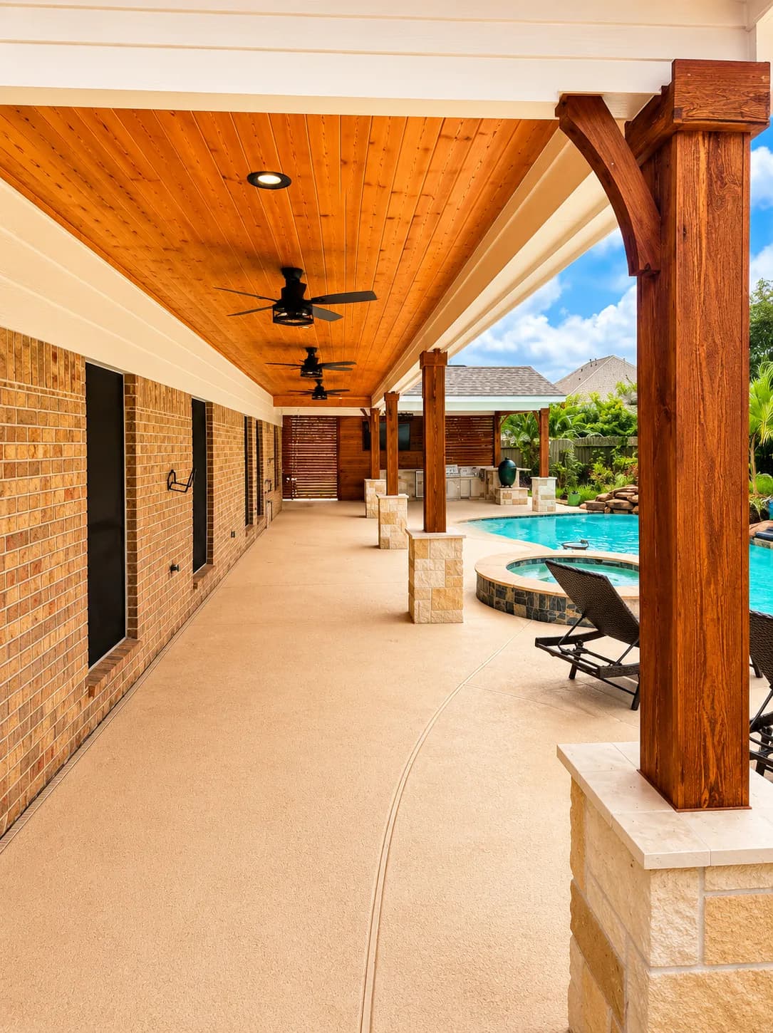 Covered patio pool spa columns