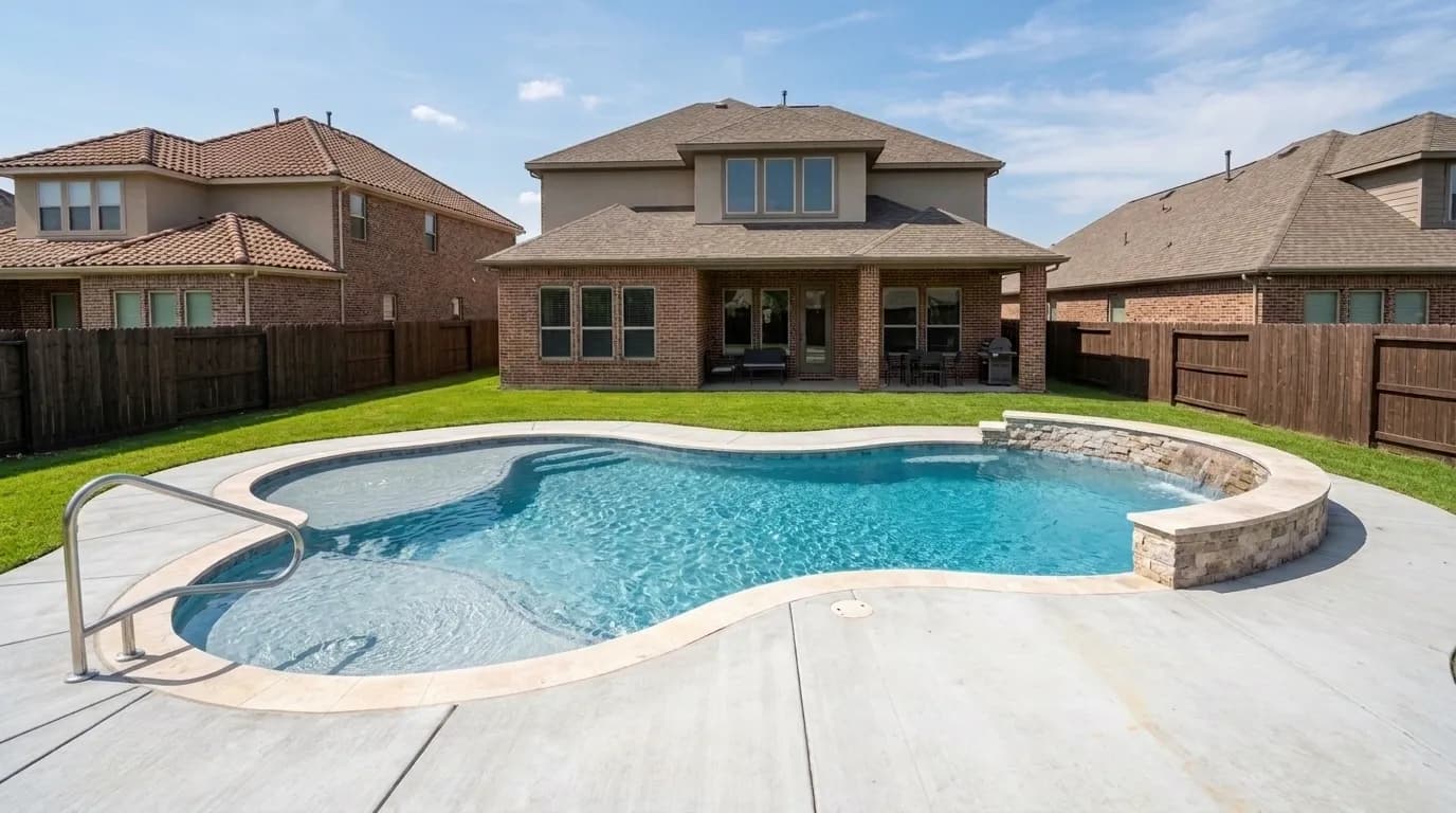 Freeform pool stone wall handrail
