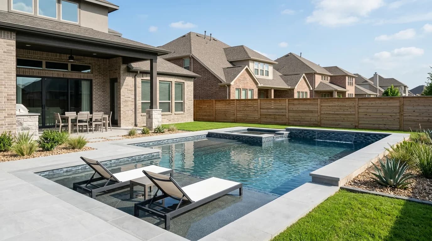 Modern pool raised spa water wall tanning ledge