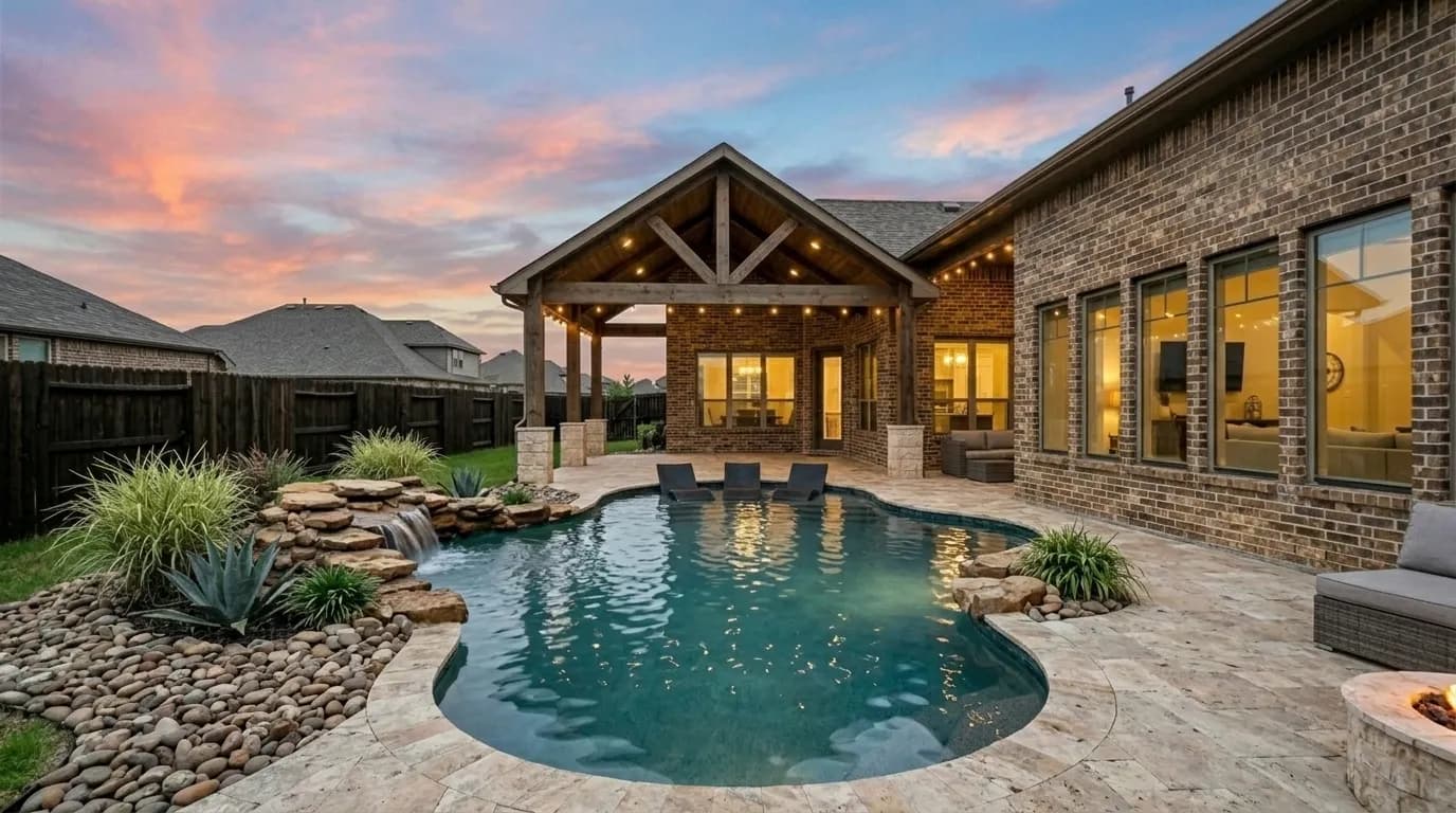 Custom pool backyard tanning ledge in Houston